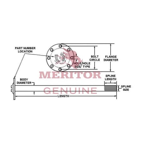 Meritor Shaft, Drive Axle, 36.57 In. Long, 46 Splines 3202Y9125